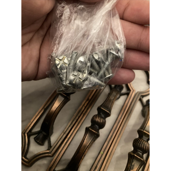 12Vintage 1973 Antique Brass Finish Drawer Pull Handles Arched Handle 3" Center - Picture 5 of 8